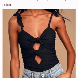 Lulu's Black Eye On Me‎ Mesh Tie-Front Ruched Bodysuit